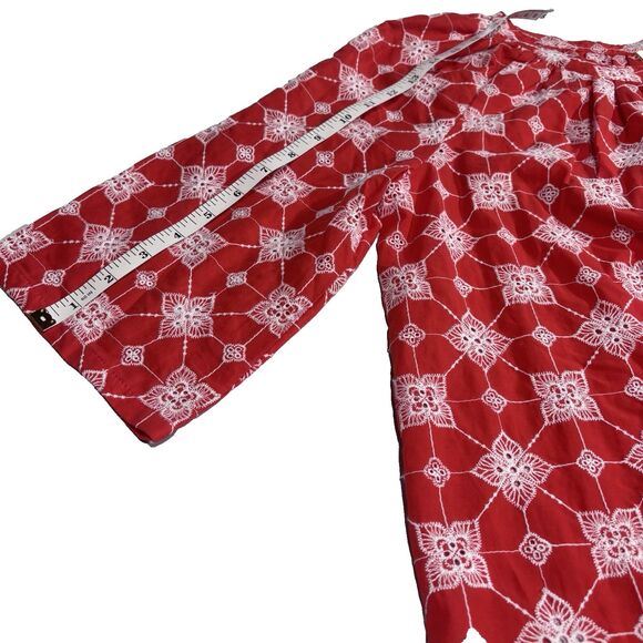 Ruby Rd. Red & White Flower Embroidery Detail Single Stitch size M Cotton Vintag - Picture 7 of 14